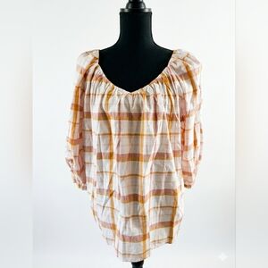 LOFT Plaid Blouse - White, Pink, Yellow